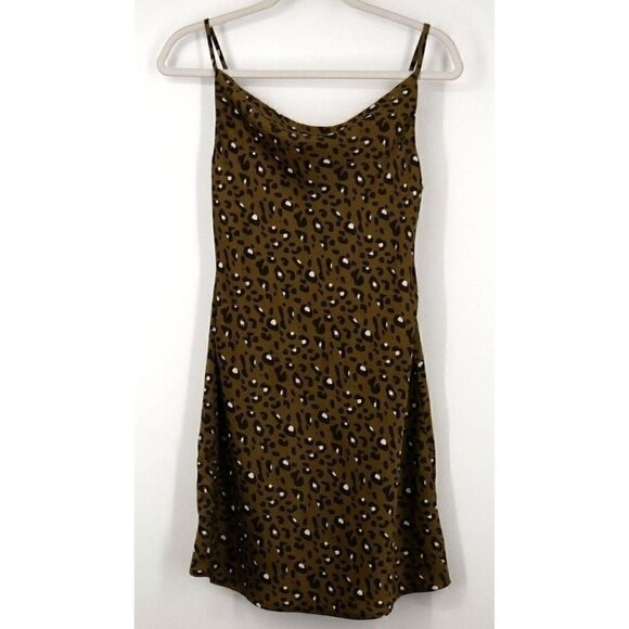 LIKE NEW Urban Outfitters Leopard Print Slip Dress Olive Green XS - Picture 3 of 6